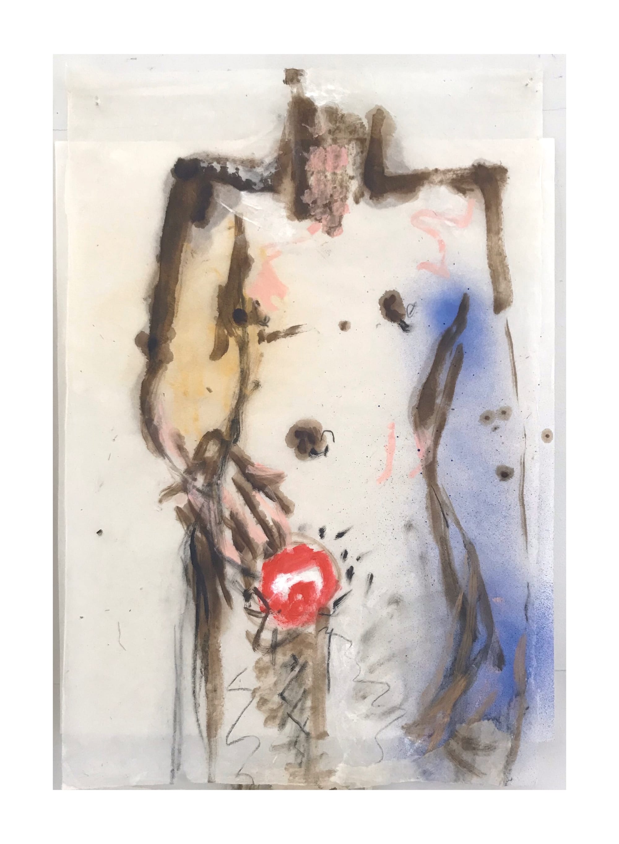 Bas- Iphone, model painting on ricepaper, vernis graveur, acrylic paint, 76 x 52 cm, 2020