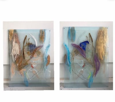Harbor, mixed media and wood on/behind/between two layers of transparent perspex, 95 x 70 cm, 2019
