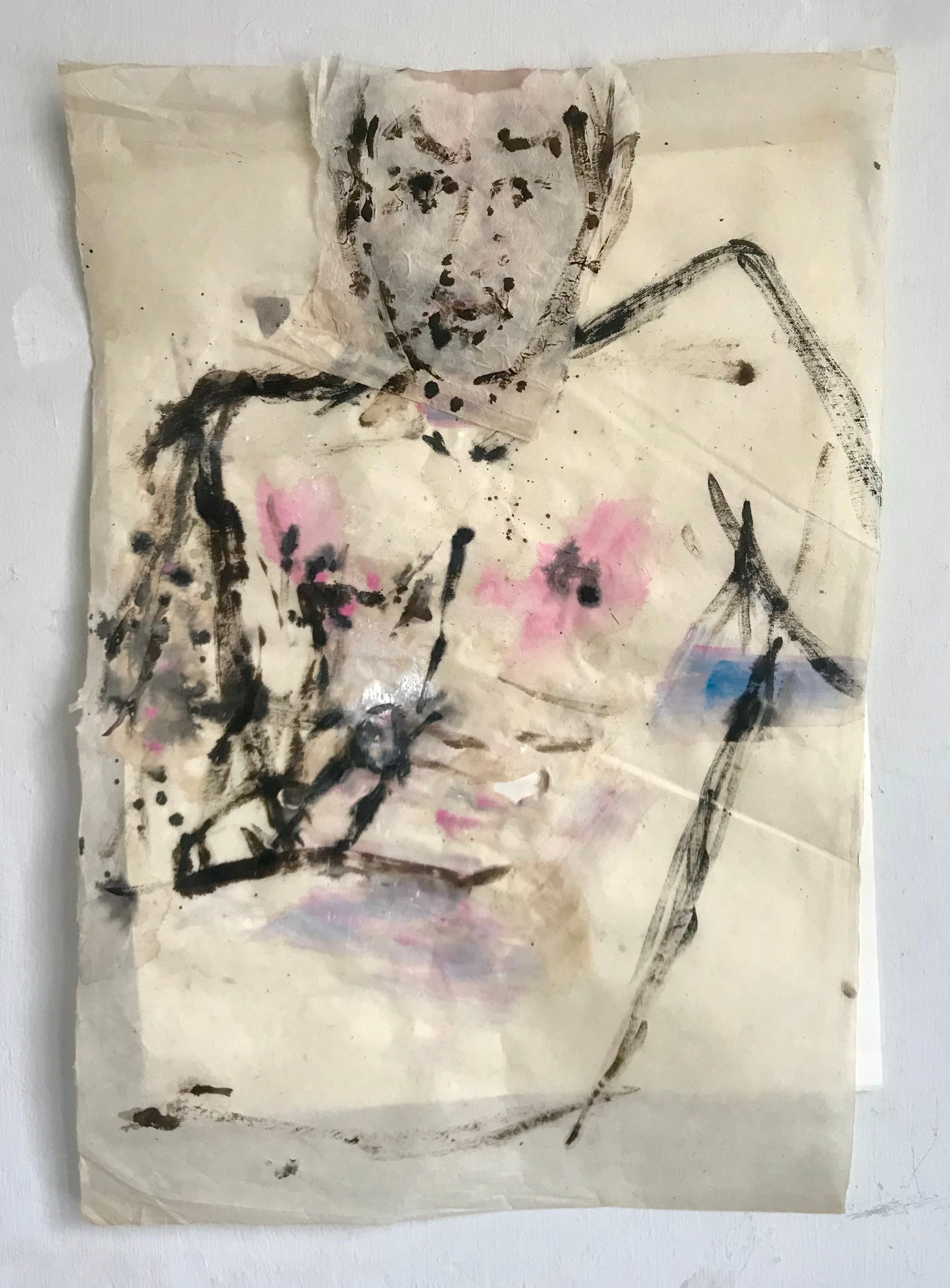 Ömer, model painting on ricepaper, vernis graveur, acrylic paint, collage, 76 x 52 cm, 2020