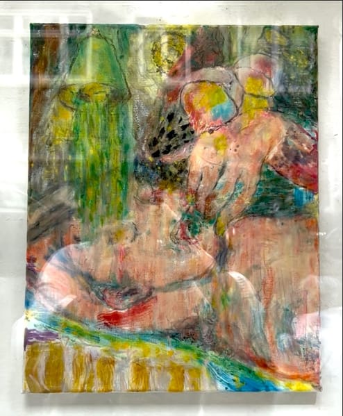 a visit to the dentist, oil and mixed media on canvas, 40 x 50 cm, 2025