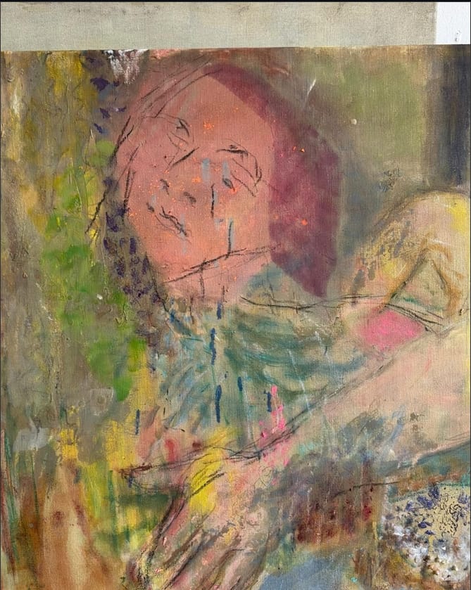 abrazo (detail), oil and mixed media on canvas, 2025