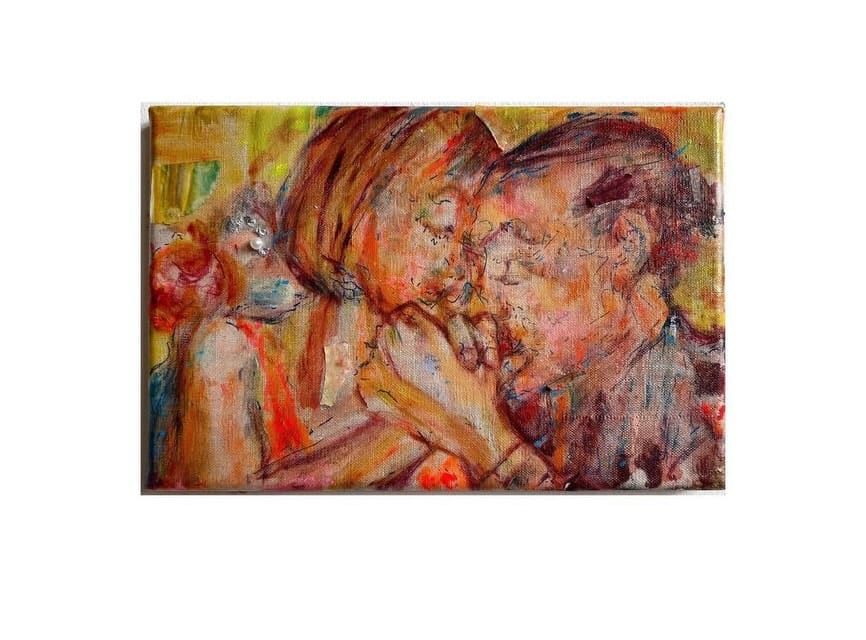 Dance couple in orange, oil and mixed media on canvas, 20 x 30 cm, 2024