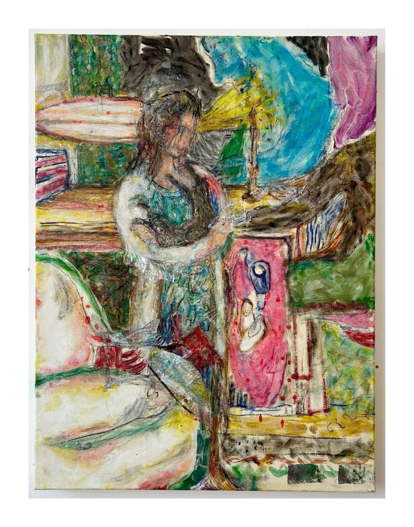 hosting my ghosts, oil and mixed media on canvas, 80 x 60 cm, 2025