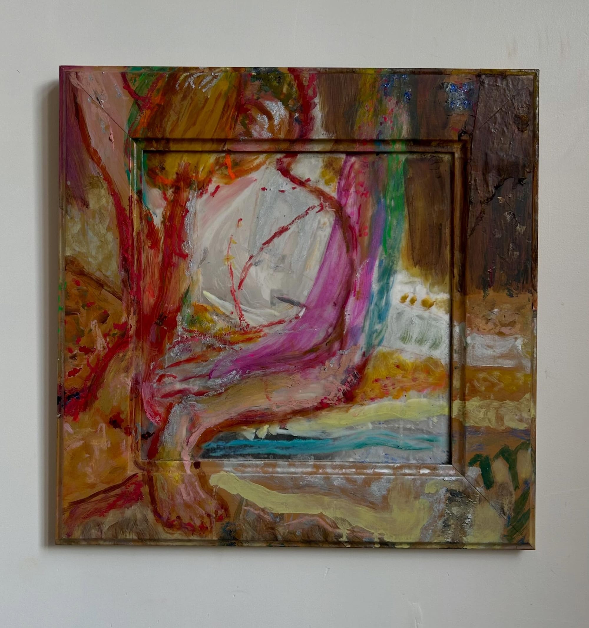 I am your mirror, oil and mixed media on mirror, 45 x 45 cm, 2026