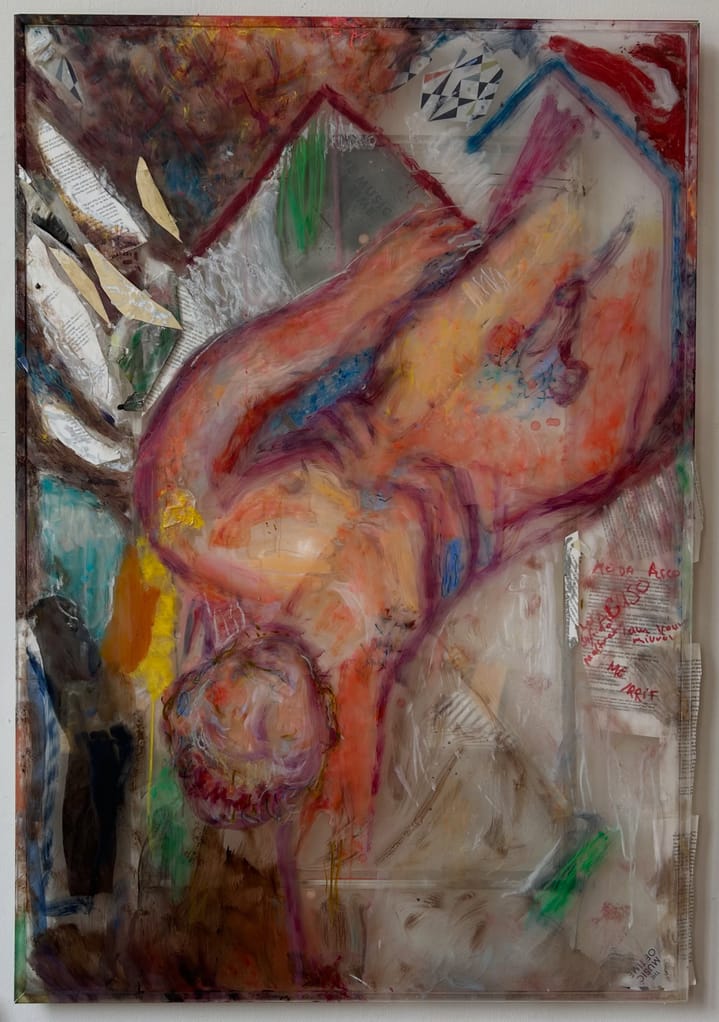 Icarus, oil and mixed media on perspex, 100 x 140 cm, 2025