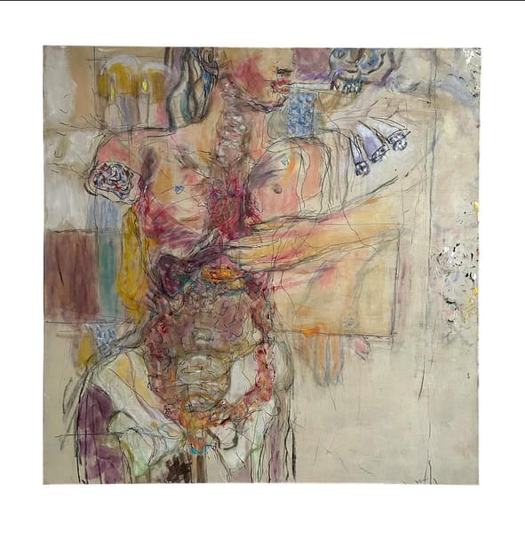 la fumeuse, oil and mixed media on canvas, 120 x 120 cm, 2025