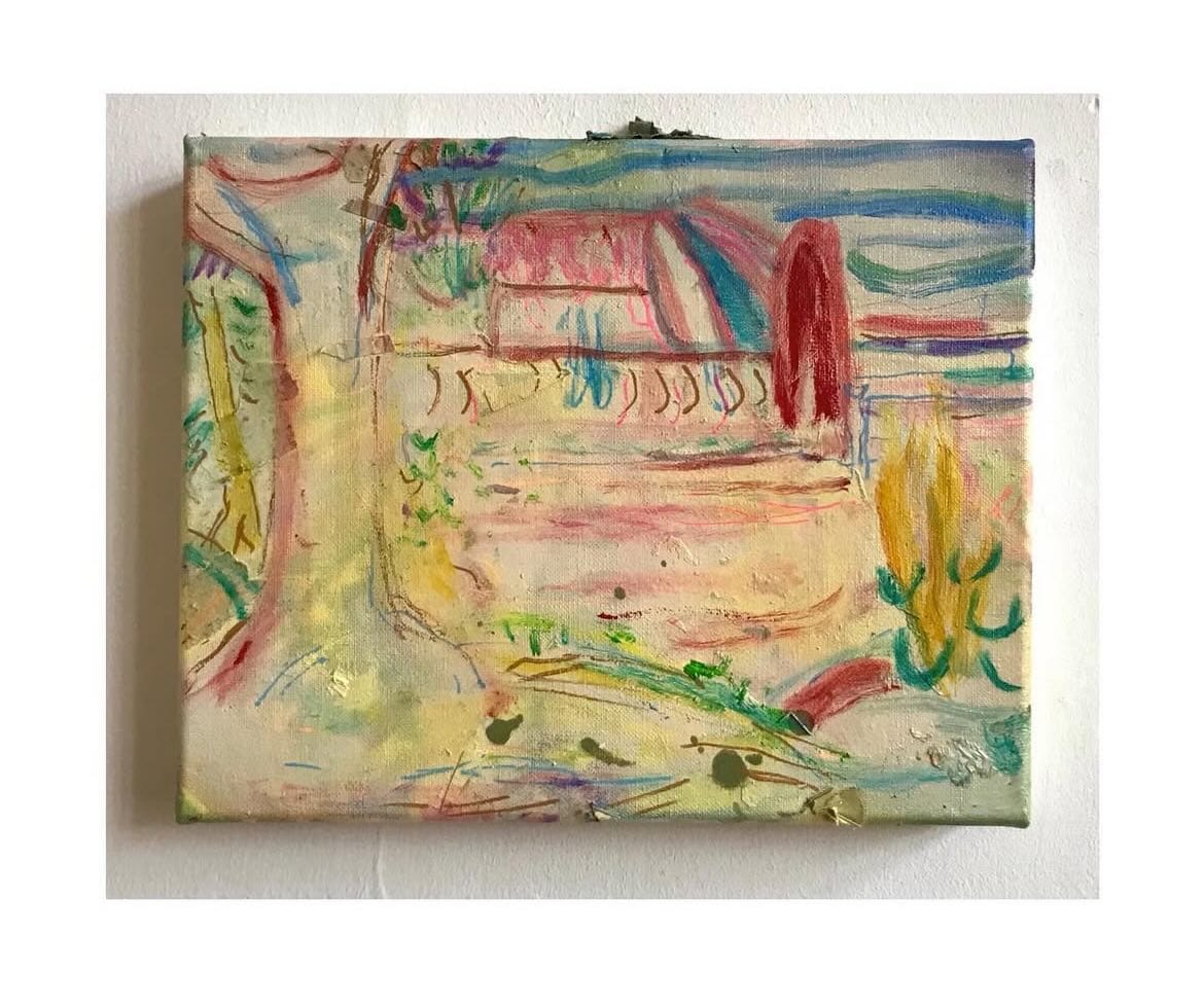 Parque de los inmigrantes de Armenia, oil and mixed media on canvas, 24 x 30 cm, 2024
