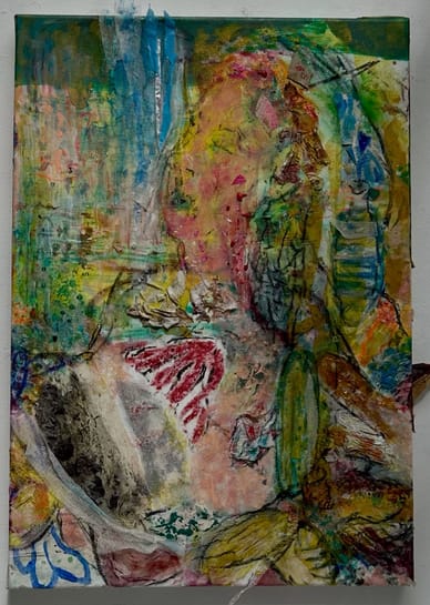 Sister, sister, oil and mixed media on canvas, 70 x 90 cm, 2026