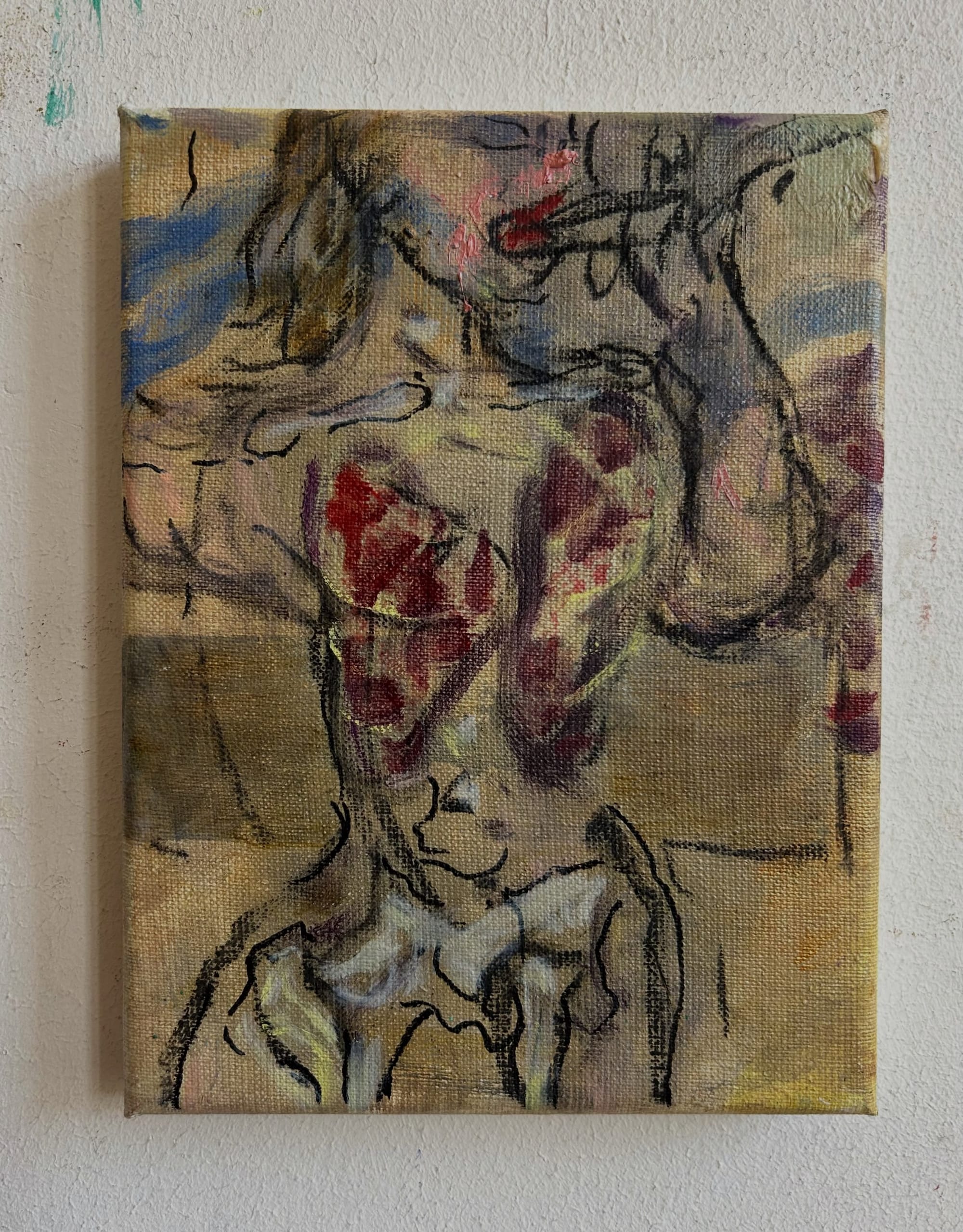smoker small, oil and charcoal on canvas, 18 x 24 cm, 2025