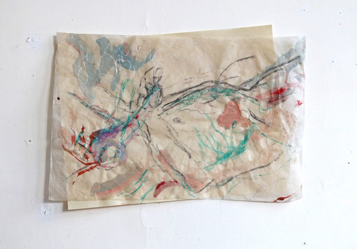 Tindertimes tekeningen, mixed media op rijstpapier, serie Erik, 50 x 78 cm, 2019 (3/3)