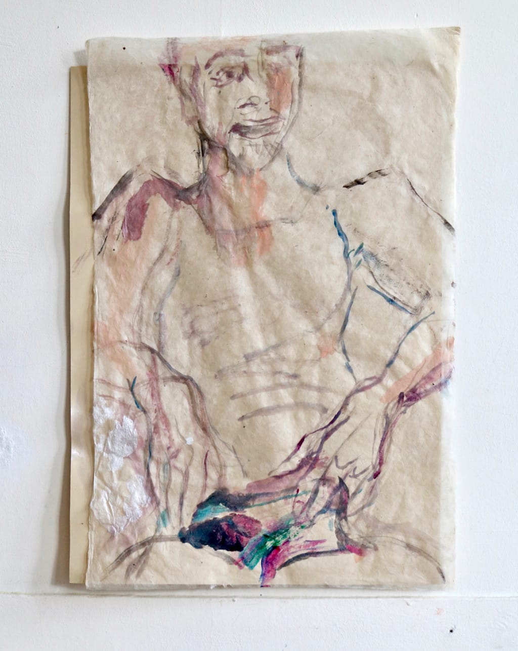 Tindertimes tekeningen, mixed media op rijstpapier, serie Erik, 50 x 78 cm, 2019 (1/3)